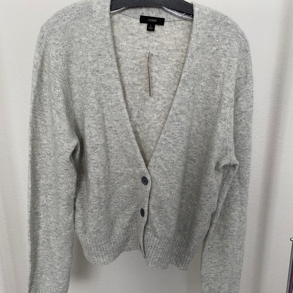 NWT J.Crew Cropped Cardigan in Supersoft Yarn with Sparkles. Perfect for NYE